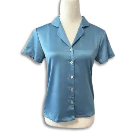 Flora Nikrooz Sleepshirt Notched Collar Short Sleeves Breathable Blue W XS NWT - Picture 1 of 10